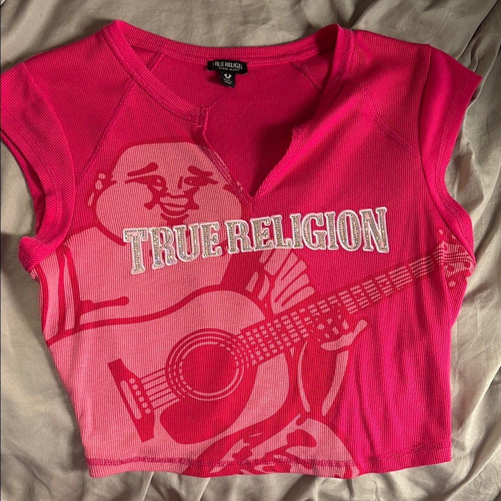 True Religion Pink Graphic Crop Top